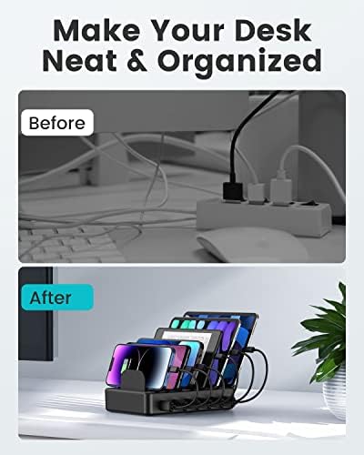 CREATIVE DESIGN 50W 6 Ports Multi Charger Station with 6 Charging Cables, USB Charging Dock for Multiple Devices, Compatible with Cellphone iPad Kindle Tablet and Other Electronic Devices - Image 2