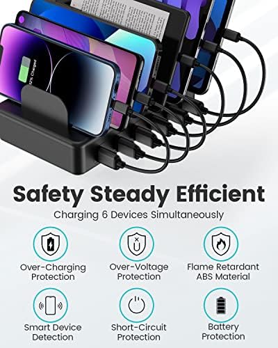 CREATIVE DESIGN 50W 6 Ports Multi Charger Station with 6 Charging Cables, USB Charging Dock for Multiple Devices, Compatible with Cellphone iPad Kindle Tablet and Other Electronic Devices - Image 3