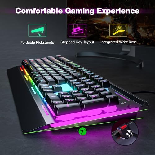 TECKNET Gaming Keyboard, USB Wired Computer Keyboard, 15-Zone RGB Illumination, IP32 Water Resistance, 25 Anti-ghosting Keys, All-Metal Panel (Whisper Quiet Gaming Switch) - Image 2