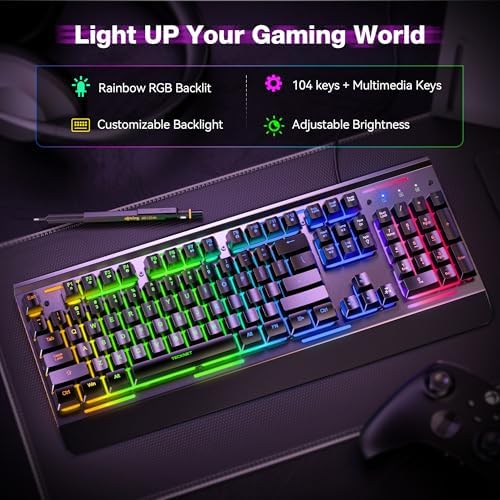 TECKNET Gaming Keyboard, USB Wired Computer Keyboard, 15-Zone RGB Illumination, IP32 Water Resistance, 25 Anti-ghosting Keys, All-Metal Panel (Whisper Quiet Gaming Switch) - Image 3