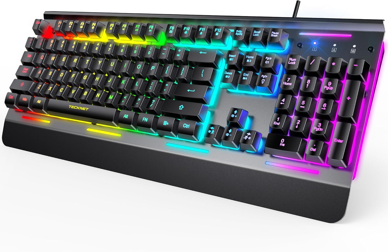 TECKNET Gaming Keyboard, USB Wired Computer Keyboard, 15-Zone RGB Illumination, IP32 Water Resistance, 25 Anti-ghosting Keys, All-Metal Panel (Whisper Quiet Gaming Switch) - Image 9