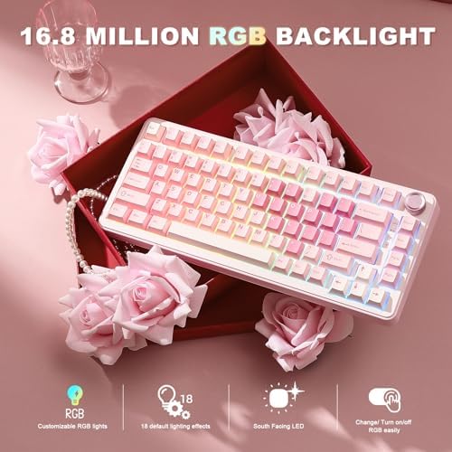 YUNZII B75 PRO Wireless Mechanical Keyboard,75% Layout with Knob,Hot Swap Gasket Custom Structure,Creamy Pre-lubed Switches,RGB Backlit,Bluetooth/Type-C/2.4G for Win/Mac(Milk Switch,Pink) - Image 6