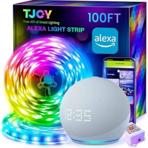TJOY 100ft Smart Led Strip Lights for Bedroom, Work with Alexa, RGB Color Changing Music Sync Led Lights with App Remote,Multi-Color Wireless Led Strip Lighting for Bedroom (APP+Remote+Voice)